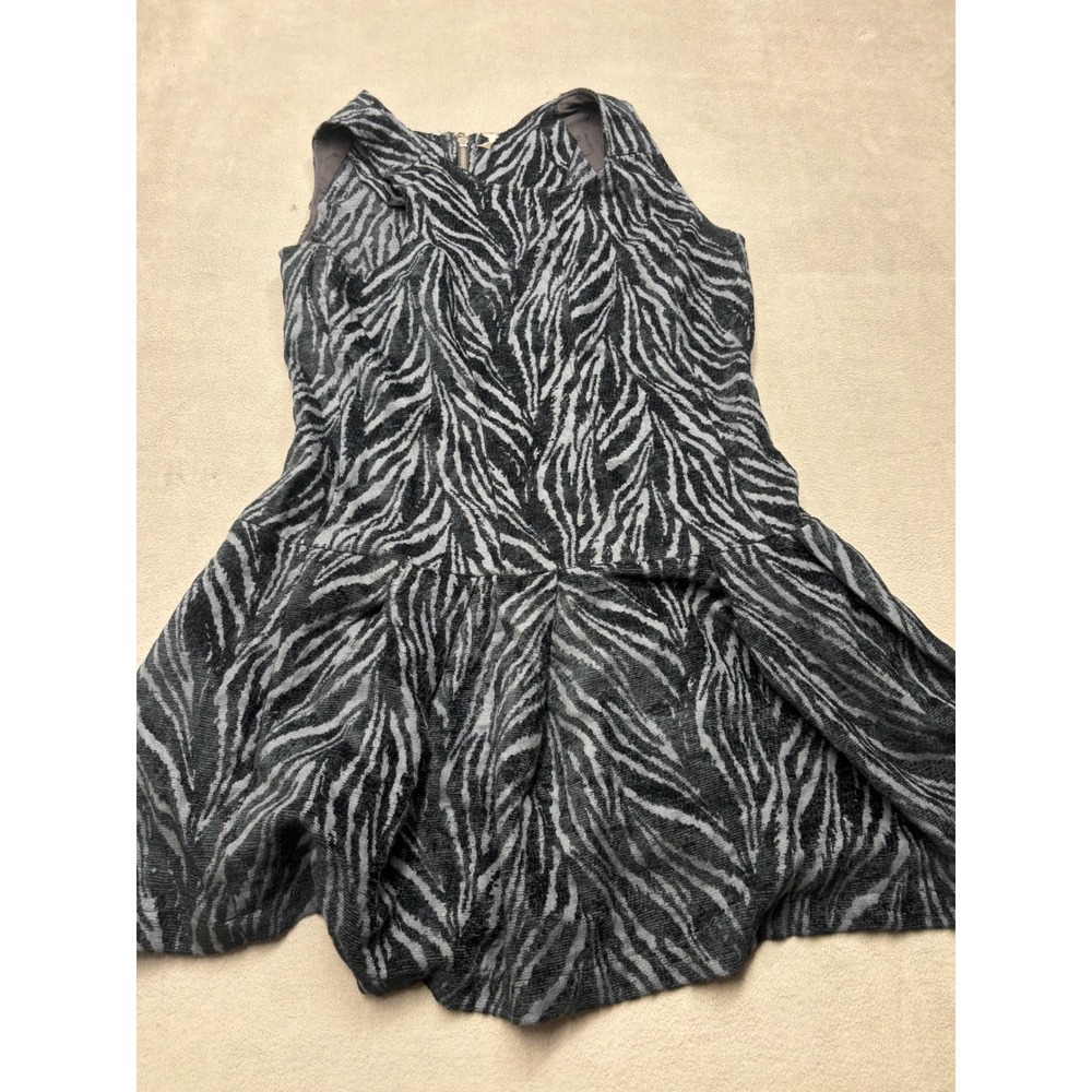 Free People Zebra Print Sleeveless Drop Waist Fit & Flare Dress Gray Black 12
